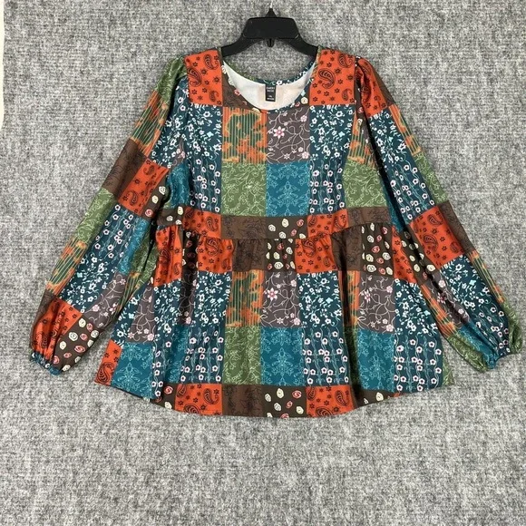 Emery Rose Patchwork Print Babydoll Blouse‎ Size 1XL Cottagecore Country - Picture 3 of 10